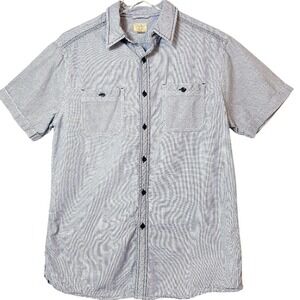 TreVero Micro Checker‎ Blue Short Sleeve Cotton Button Down Shirt Men's Large